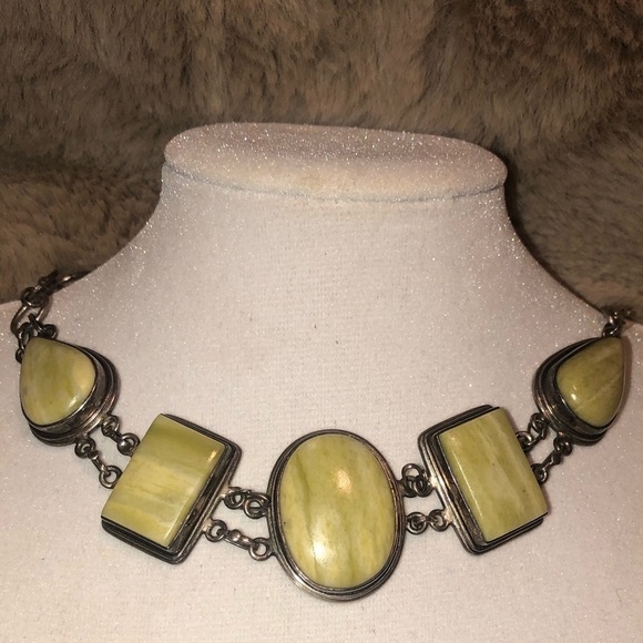 VTG Green Jasper Stone Link Statement Bracelet 8” Adjustable to 9.5” Real Stones - Picture 7 of 9